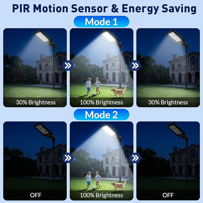 2-Pack Solar Street Lights Outdoor 23” Large Solar Lights Outdoor Waterproof with Motion Sensor 6500K LED Flood Lights Dusk to Dawn Commercial Security Parking Lot Light for Driveway Yard Garden