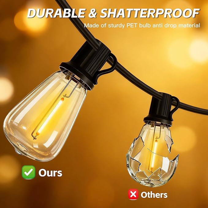 54(48+6) FT Solar String Lights Outdoor IP65Waterproof Garden LightUSB &amp Solar ChargingWith Remote And 24+2 LED Shatterproof Bulb 8 Light ModesDimmable solar lightsDecoration For Camping Backy