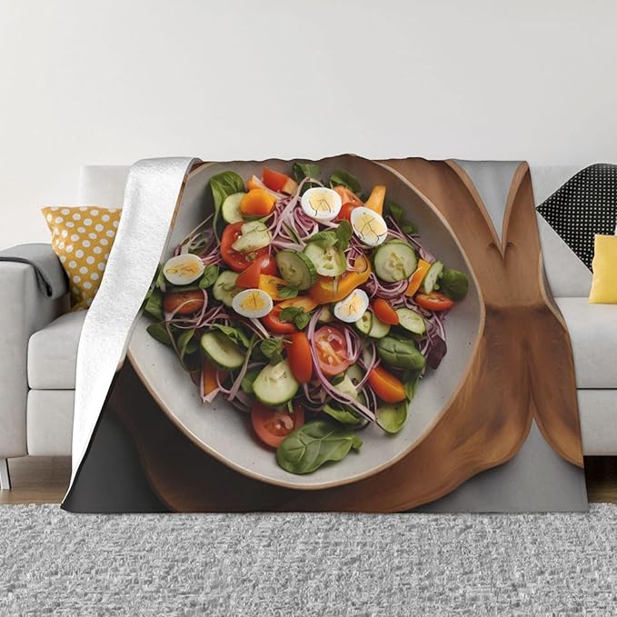 Vegetable Salad 60x50 Printed Soft Fleece Blanket for Sofa Bed and Camping - Cozy Blanket for Travel Picnics Nighttime Use