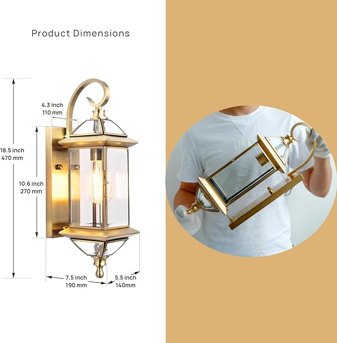 Copper Outdoor Lights Wall Mount 18.5 H Porch Light Oil Rubbed Brass Exterior Light Fixture with Clear GlassOutside Lighting for Patio Garage Frontdoor 1 PackBulb Not Included