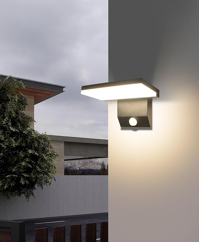 Motion Sensor Outdoor Light 18W 1980LM Black Motion Outdoor Wall Lights IP65 Waterproof Sconce Lighting LED Porch Lights 3000K Foldable Patio Wall Light Fixture for House Garage Square
