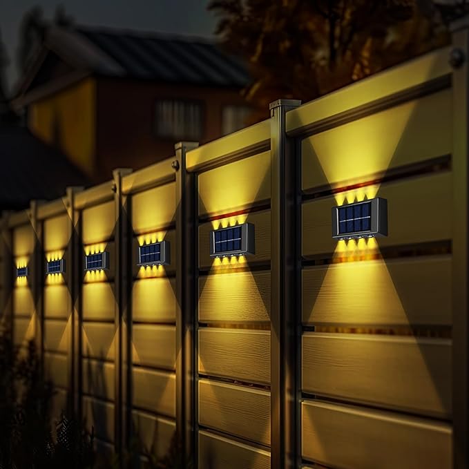 8 Pack Solar Wall Lights for Outside 3000K Warm Solar Fence Lights Up and Down Autumn LED Outdoor Decorative Waterproof Lamps Dusk to Dawn LED Lighting Wall Sconces for Outside Deck Garage