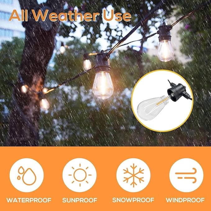 SUNTHIN Outdoor String Lights 3 * 50FT(150FT Total) Patio Lights with 3 * 15 LED Shatterproof Bulbs for Outside Backyard Deck Porch Garden Bistro Cafe Party