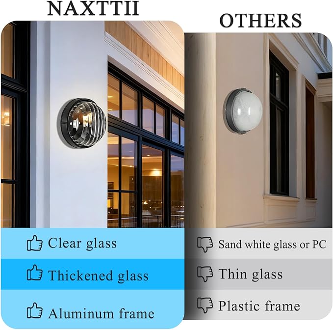 10 Inch Bulkhead Light Aluminum Sauna Light with Thickened Clear Glass Waterproof Outdoor Bulkhead Wall Light for Porch Basement Balcony E26 Socket 2-Pack