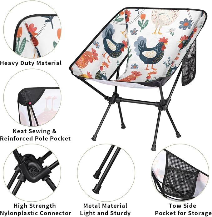 Honeybaby Folding Camping Chair Cute Chicken Camping Chairs Lightweight Portable Chair Outdoor Foldable Chairs for Camping Travel Picnic Beach Hiking