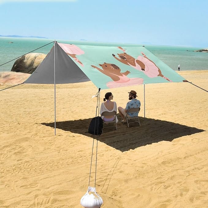 Capibala Dancing Ballet Pattern Camping Sun Shelter Beach Tent Portable Beach Sun Shade Outdoor Canopy for Camping Trips Fishing Picnic