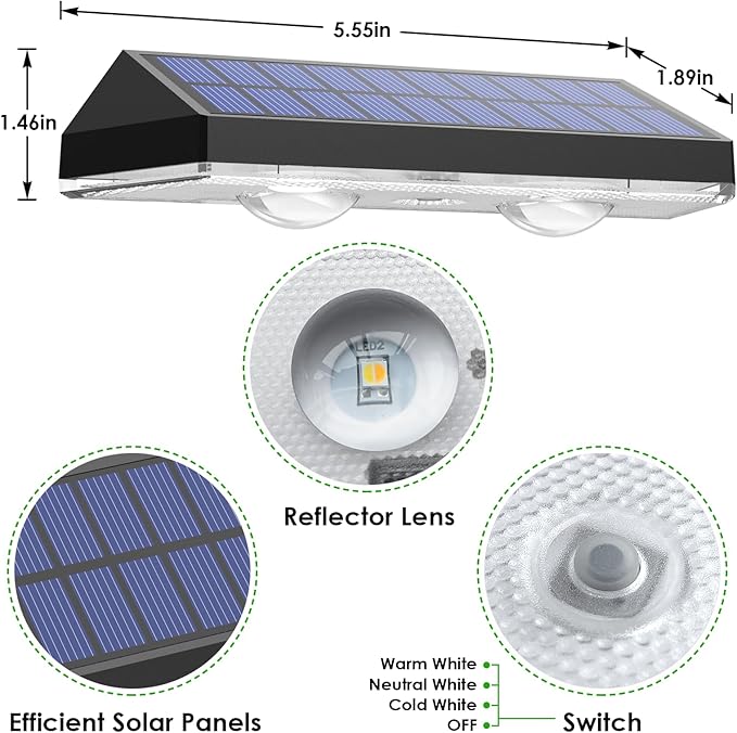 Solar Fence Lights Outdoor - 2700/4000/6000K 3 Mode 8 Pack Solar Fence Lights Outdoor Waterproof LED Fence Light Solar Powered for Outside Backyard Railing Step PatioWall and Home Improvement