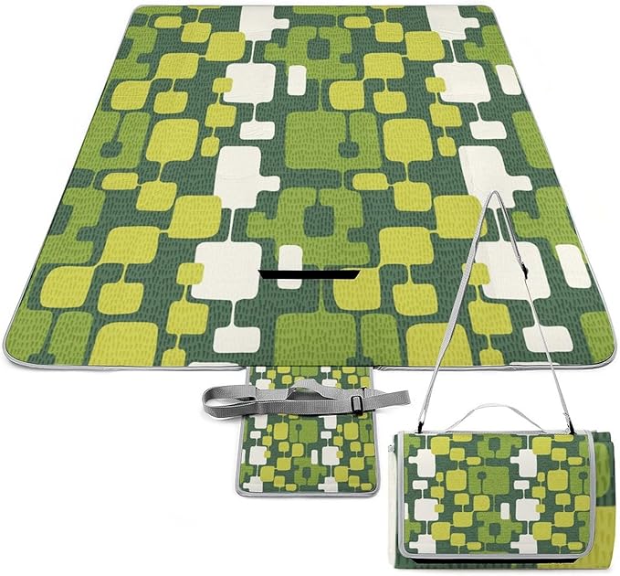 Modern Mid Century Seamless Abstract Pattern Waterproof Outdoor Picnic Blanket Sandproof Beach Mat for Camping Hiking Grass Travelling