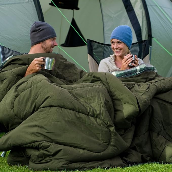 0 Degree Double Sleeping Bag for Adults Queen Size 2 Person Sleeping Bag for Cold Weather with Compression Sack for Car Camping Hunting and Tent Camp