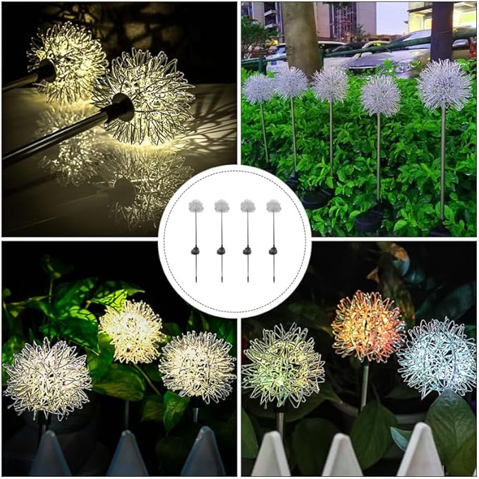 POPETPOP Dandelion Solar Garden Lights Led Decorative Outdoor Ground Stake Lighting for Lawn Pathway Yard No Wiring Needed