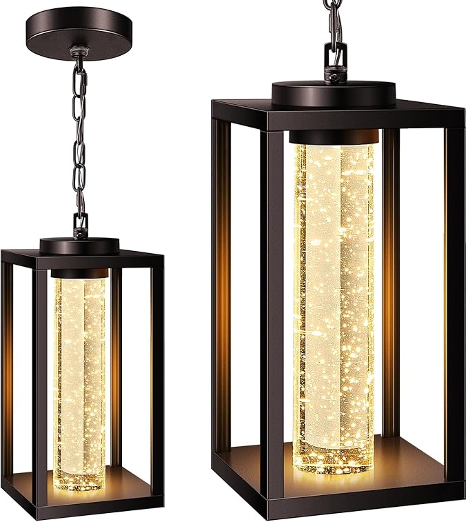 VIANIS Large Outdoor Pendant Light with Adjustable Chain 100% Aluminum Exterior Hanging Light Fixture Farmhouse Oil Rubbed Bronze Outdoor Porch Chandelier Built-in 10W LED Porch Hanging Lights