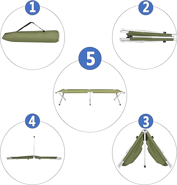 Portable Folding Camping Cot for Adults Heavy Duty Outdoor Sleeping Bed with 610D Oxford Cloth &amp Carry Bag Lightweight Aluminum Frame Supports 275lbs for Hiking Travel Office Nap (Green)