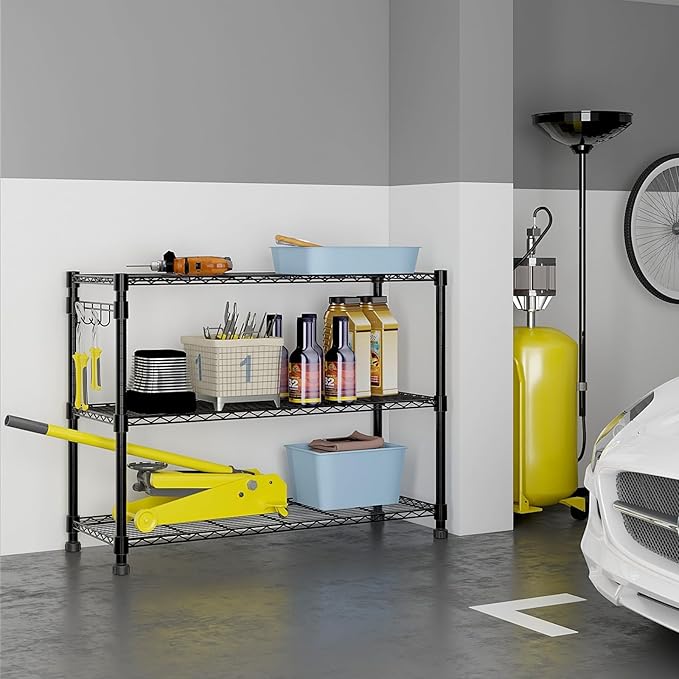 6-Story Storage Rack Adjustable Heavy-Duty Steel Wire Rack With Wheels/Leveling Feet Suitable For Garages Kitchens Laundry Rooms And Basements (Black 46.06 Inches X 17.71 Inches X 81.88 Inches)