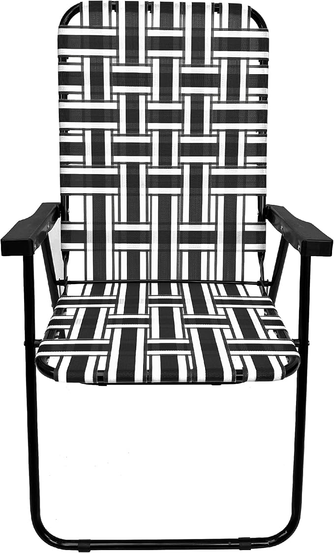 Lawn Chair Folding Steel Webbing Chaise Patio Lounger Seat Wood Handles Great for Camping Beach Fishing Backyard Stadium Pool Boating and Sports 2 Pack Black