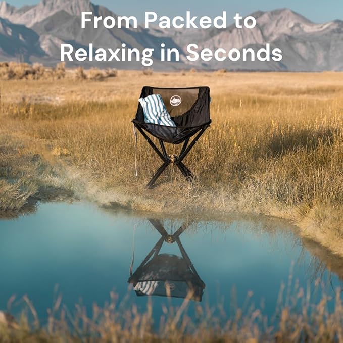 CLIQ Portable Chair Version 1.0 with Free Bag - Lightweight Folding Chair for Camping - Supports 300 Lbs - Perfect for Outdoor Adventures - Black Bundle