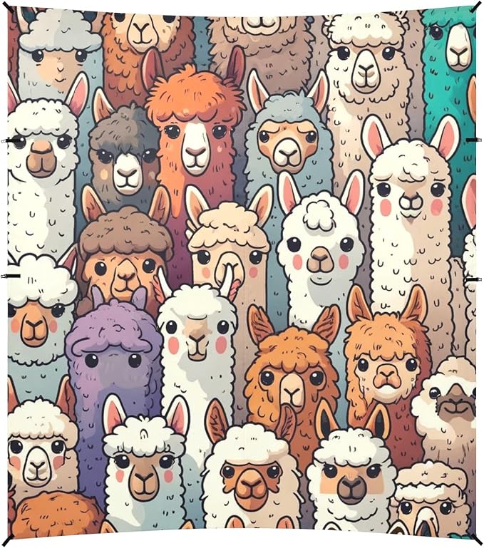 Alpaca Llama Face Portrait Family Camping Sun Shelter Beach Tent Portable Beach Sun Shade Outdoor Canopy for Camping Trips Fishing Picnic