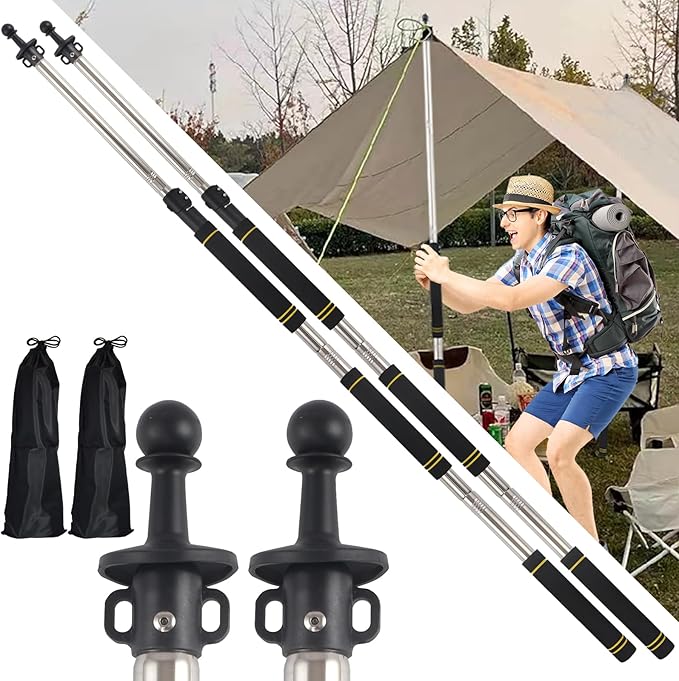 Tarp PolesTent Poles Set of 2 2Ft to 6Ft Replacement Canopy Poles Heavy Duty Telescoping Tent Poles for Tarp Outdoor Camping Awning Poles Adjustable Sturdy Durable Shade Cloth Poles