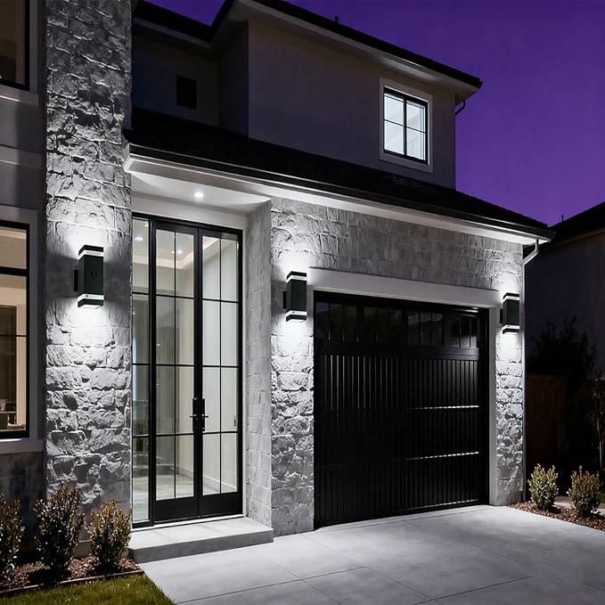 Motion Sensor Outdoor Wall Lights with 3 Lighting Modes Dusk to Dawn Porch Light with Bulbs Include IP65 Waterproof Modern Black Wall Sconce for Patio Garage Front Door