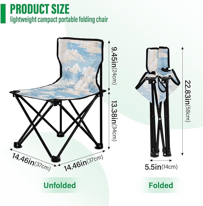 KLL Cartoon Beach Silver Grey Packable Camp Chairs Ultralight Folding Backpack Chair with Carrying Bag Hiking Chair for Sports Camp