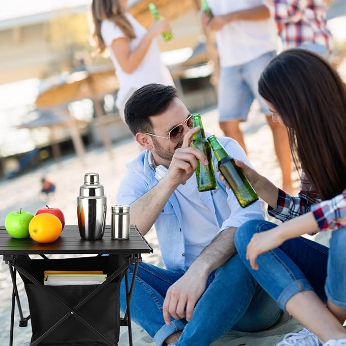 Tatuo 2 Pack Portable Camping Side Table with Storage Bag Lightweight Small Folding Beach Table for Sand Outdoor Aluminum Camping Tent Table Compact Picnic Table for BBQ Hiking Fishing Beach Travel