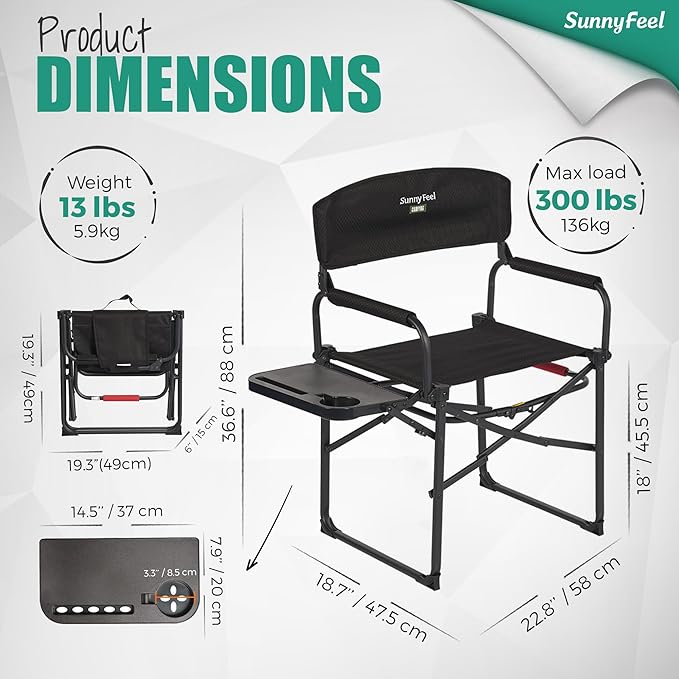 SUNNYFEEL Camping Directors Chair Heavy DutyOversized Portable Folding Chair with Side Table Pocket for Beach FishingTripPicnicLawnConcert Outdoor Foldable Camp Chairs