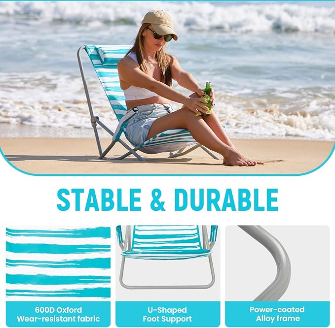 #WEJOY High Back Beach Chair for Adults Heavy Duty Beach Chairs for Adults with Headrest Lightweight Portable Chair for Camping Sand Lawn Support to 300lbs Green
