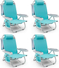 Tangkula Set of 4 Backpack Beach Chair 5-Position Lightweight Folding Lay Flat Beach Chairs with Storage Bag 2 Cup Holders Towel Bar Backpack Straps