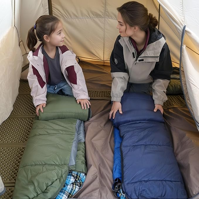 Cotton Flannel Lined Sleeping Bag for Adults Teens Kids Cold Weather &amp Warm 3 Seasons Lightweight Compact Camping Essentials Equipment Hiking Outdoor Travel