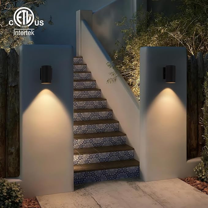 mirrea 7 Modern Outdoor Porch Wall Light with 5W LED GU10 Replaceable Bulbs in Matte Black Aluminum Cylinder Downlight Outside Sconce Pack of 2