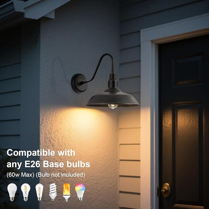 14in Outdoor Gooseneck Barn Light for Garage 2 Pack Bronze Exterior Wall Lights Fixture for Porch Outside Farmhouse Wall Sconce for Patio Cabin Entryway