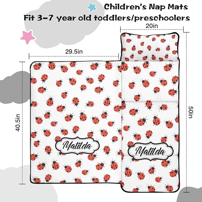 Custom Toddler Nap Mat with Name – Personalized Sleeping Bag for Kids with Pillow and Blanket Roll-Up Design