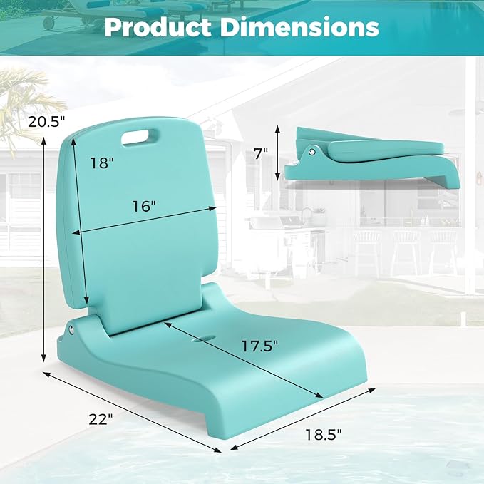 GYMAX 2 Pack Foldable Poolside Chairs for Edge of Pool Portable Pool Chair with Handle Drainage Hole Lightweight Folding Flip Seat for Beaches Camping Fishing Tailgating Lawn (Mint Green2)