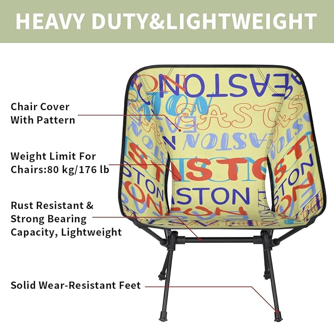 Custom Camping Chair Personalized Portable Backpacking Chair with Name Lightweight Folding Chair for Beach Hiking Yellow