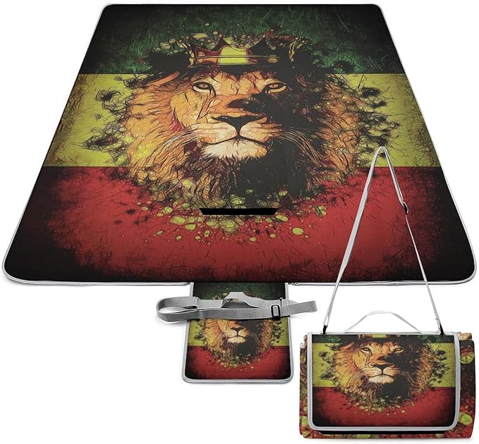 Jamaican Lion of Judah Rasta Lion King Waterproof Outdoor Picnic Blanket Sandproof Beach Mat for Camping Hiking Grass Travelling