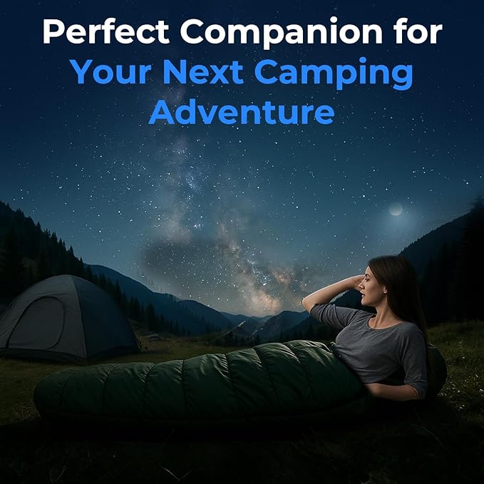 SereneLife 0 Degree Mummy Sleeping Bag – Military-Style Lightweight &amp Waterproof for Extreme Cold Stays Warm in 5–10°F No-Snag Zipper Compact Carry Bag &amp Travel Pillow for Camping &amp Ba