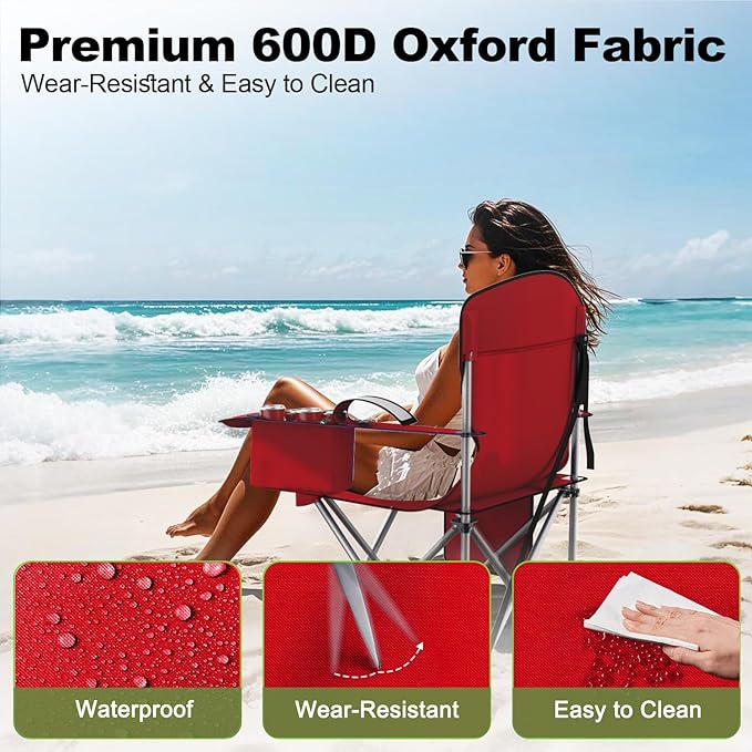 Folding Camping Chairs Durable 600D Oxford Portable Outdoor Chair with Cooler Pouch Cup Holder &amp Storage Pocket for Camping Beach Fishing