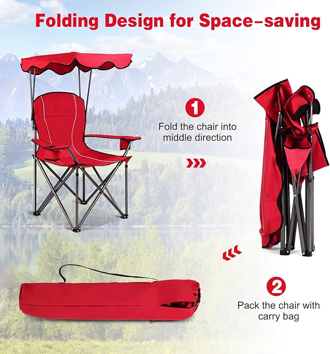 S AFSTAR Safstar Folding Camping Chair with Canopy Portable Lawn Beach Canopy Chair with Cup Holder &amp Carry Bag Load Bearing Up to 265LBS Folding Chair for Outside Outdoor Travel Hiking Fishing