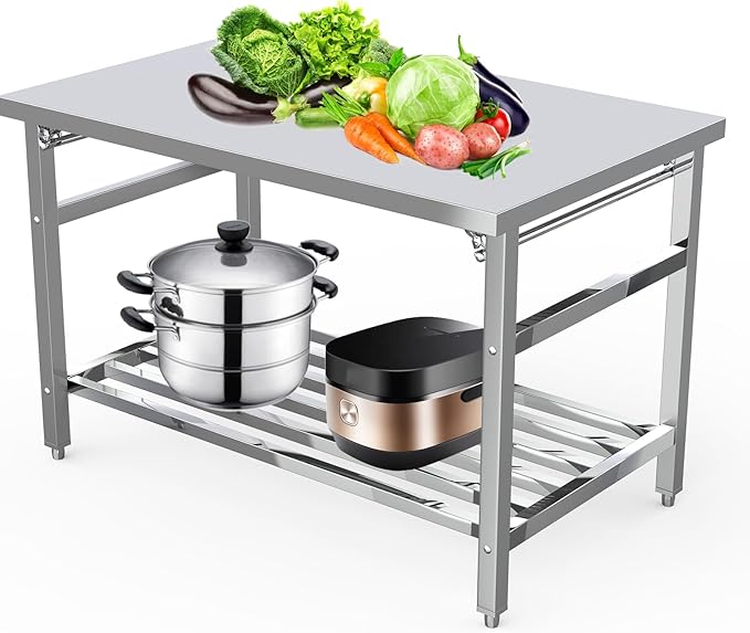 48 x 30 Inch Stainless Steel Prep Table Commercial Worktables &amp Workstations with Adjustable Undershelf Heavy Duty Folding Kitchen Island for Restaurant Kitchen Laundry