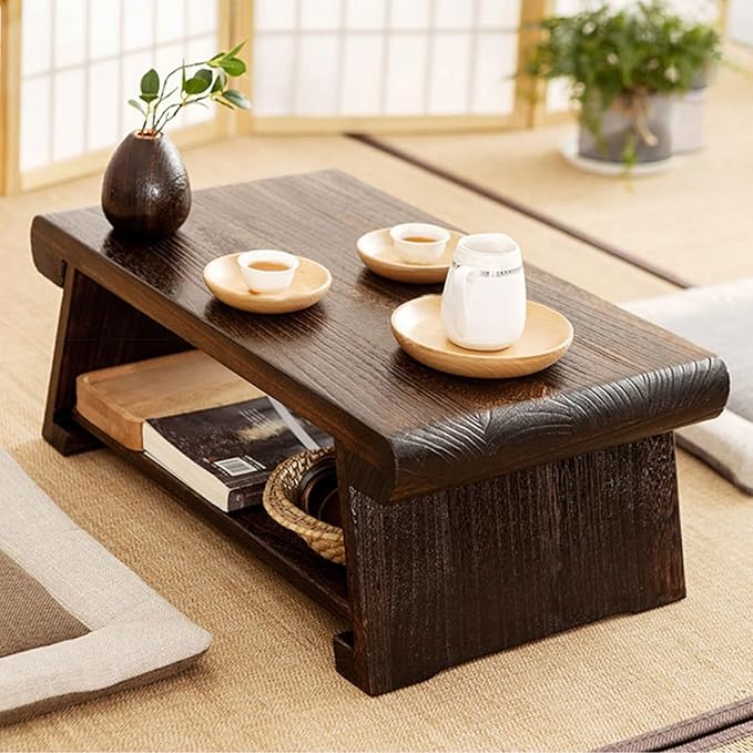 Japanese Style Tatami End Table - Multipurpose Wooden Folding Coffee Table Lightweight Portable Travel Camping Table for Picnic Meditation and MoreB-70cm/27.5in