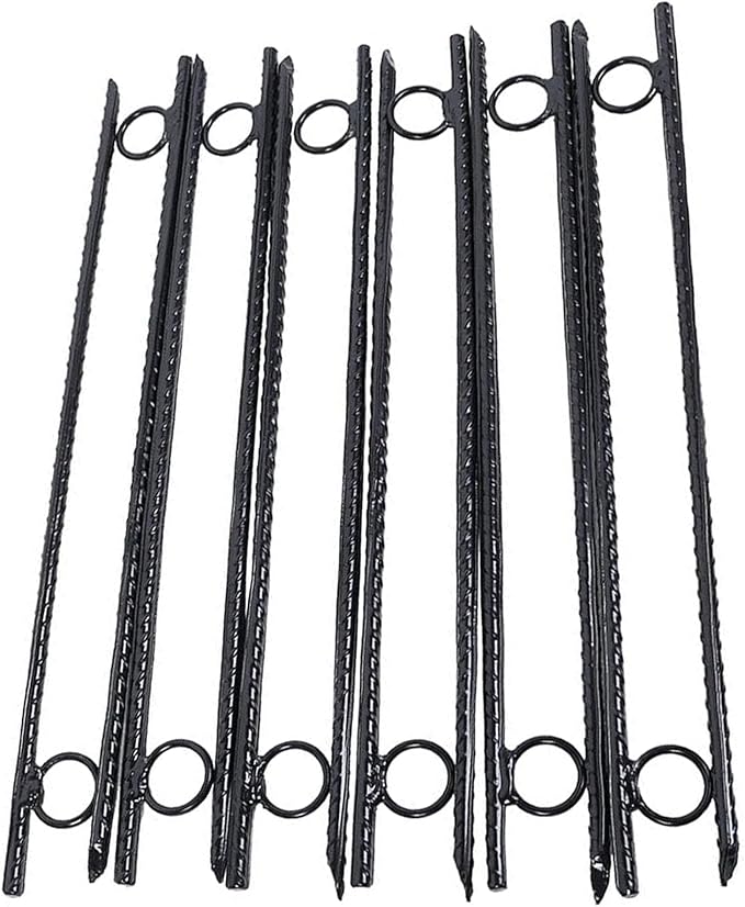 12 Pcs Heavy Duty Steel Rebar Ground Stakes 3/8 x 18 - Tent Canopy Stakes with Angled Ends &amp 1 Loops for Campsites Outdoor Use