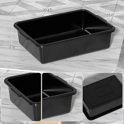 25 L Plastic Commercial Bus Tubs Restaurant Bus Boxes Black 6 Packs