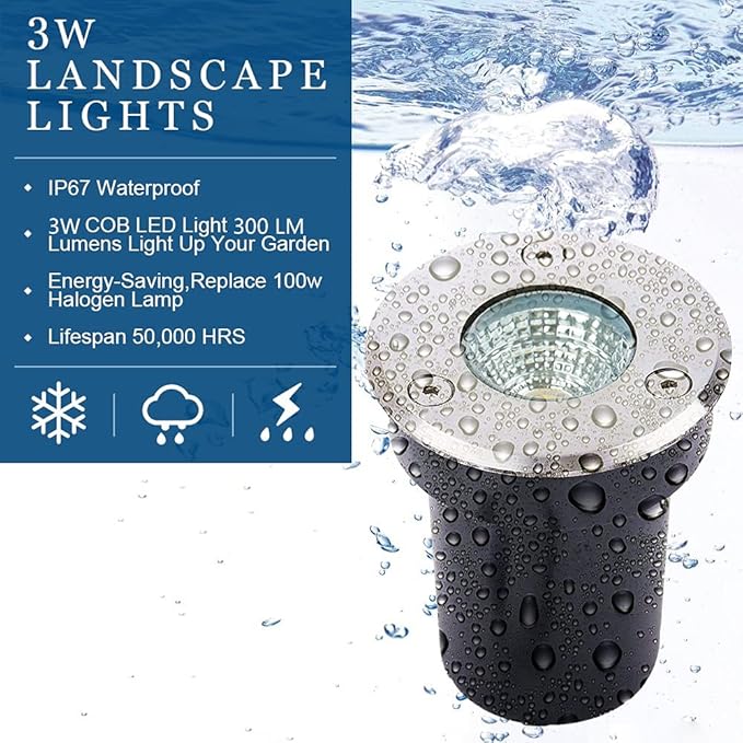 12 Pack 3W Low Voltage Led Landscape Lights12V/24V AC/DC Well LightsIP67 Waterproof In Ground Light and Landscape Lighting for GardenYard Driveway Deck Step Up Light(Warm White 12 Pack)