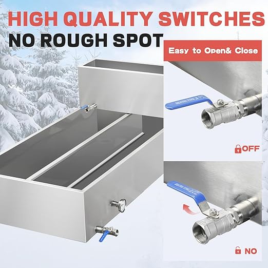 Maple Syrup Evaporator Pan 53.3Gal 304 Stainless Steel Maple Syrup Evaporator with Valve Thermometer and Divided Design 48 x 24 x 18.7 Inch Feed Pan for Boiling Maple Syrup for Home and Outdoor Use