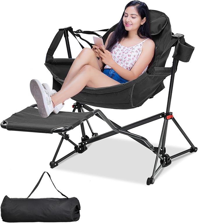 outdoor basic Adjustable Camping Folding Chair with Footrest - Portable Zero Gravity Lounge Chair for Beach Lawn Picnic Fishing &amp Backpacking Trips Supports 600lbs