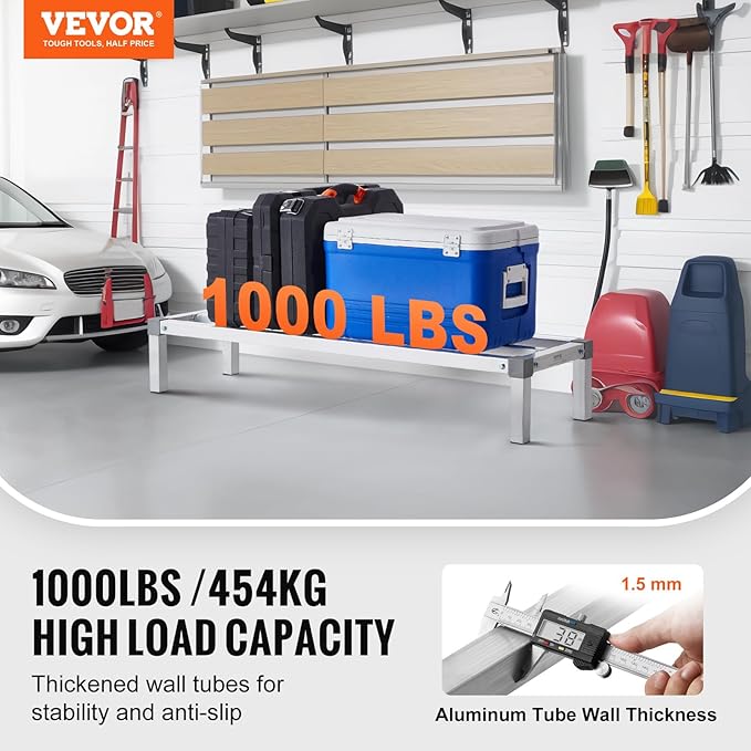 VEVOR Aluminum Dunnage Rack 48” x 14” Commercial Food Floor Rack 8” Off the Floor 1000 lbs Capacity All-Welded Aluminum Storage for Storage in Restaurants Kitchens Garages and Vehicles
