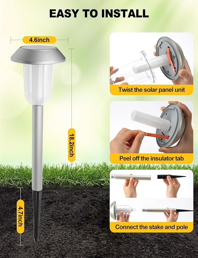 Solar Pathway Lights Outdoor 8 Pack Solar Powered Garden Lights 3000K Warm White Outside Waterproof Decor Landscape Lighting Auto On/Off Outdoor Walkway Light for Garden Yard Driveway Lawn