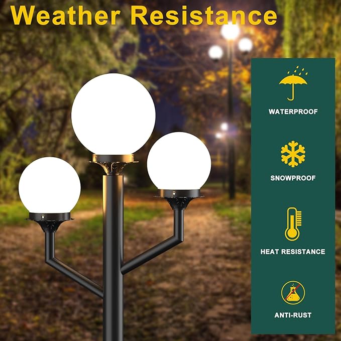 79'' Outdoor Lamp Post Light with 3 Lights(3Pcs 10W LED Bulbs Included) Waterproof Street Light Pole Lamp for Outside Black Outdoor Post Light for Garden/Yard/Patio-Black