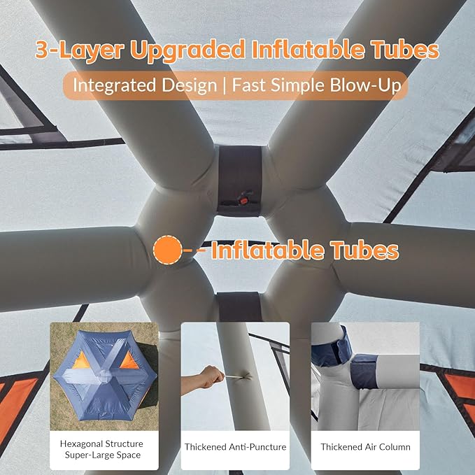 Inflatable Tents for Camping 2/4/6 Person Large Blow Up Tent with Electric Air PumpQuick Set up 12ftx12ftx8ft Big Inflatable Tent for 4 Season Outdoor Family Camping