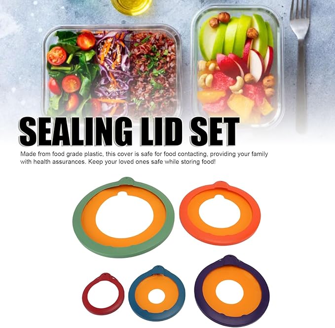 Reusable Food Storage Covers 5 Pack Plastic Sealing Lid Set Round Airtight Bowl Lids Microwave Splatter Guard for Containers Pots Cups