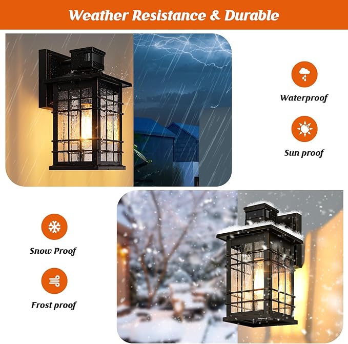 Motion Sensor Outdoor Light Fixture Wall Mount Dusk to Dawn Oil-Rubbed Bronze Waterproof Outside Porch Light with E26 Base Anti-Rust Exterior Wall Lantern with Bubble Glass for House Garage Garden